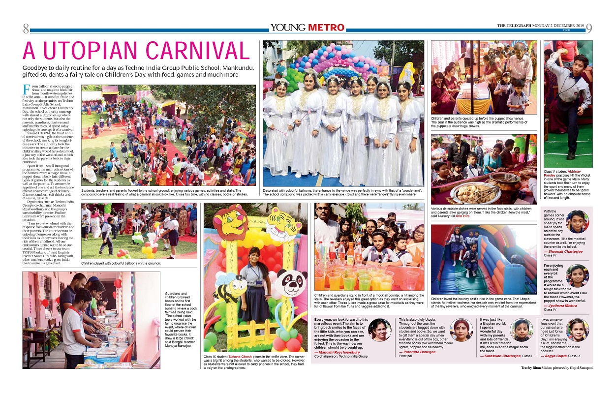 The review of the carnival held at TIGPS- Mankundu on 16th November 2019 (Saturday) published in Young Metro on 2nd December 2019 (Monday).